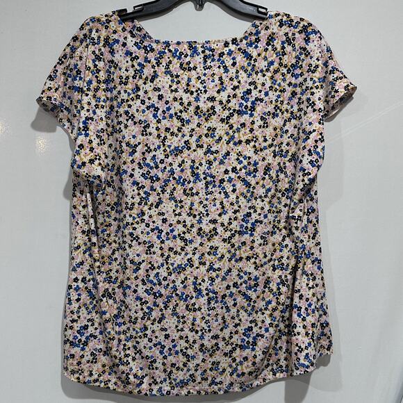 Ann Taylor Factory Shirt Womens XL Blue Pink Yellow Floral Cowl Neck Blouse - Picture 3 of 7